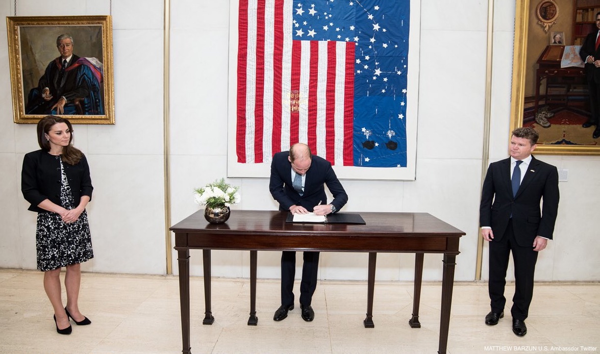 William and Kate visit the U.S. Embassy to sign the book of condolence