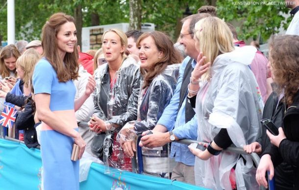 William, Kate and Harry meet with guests