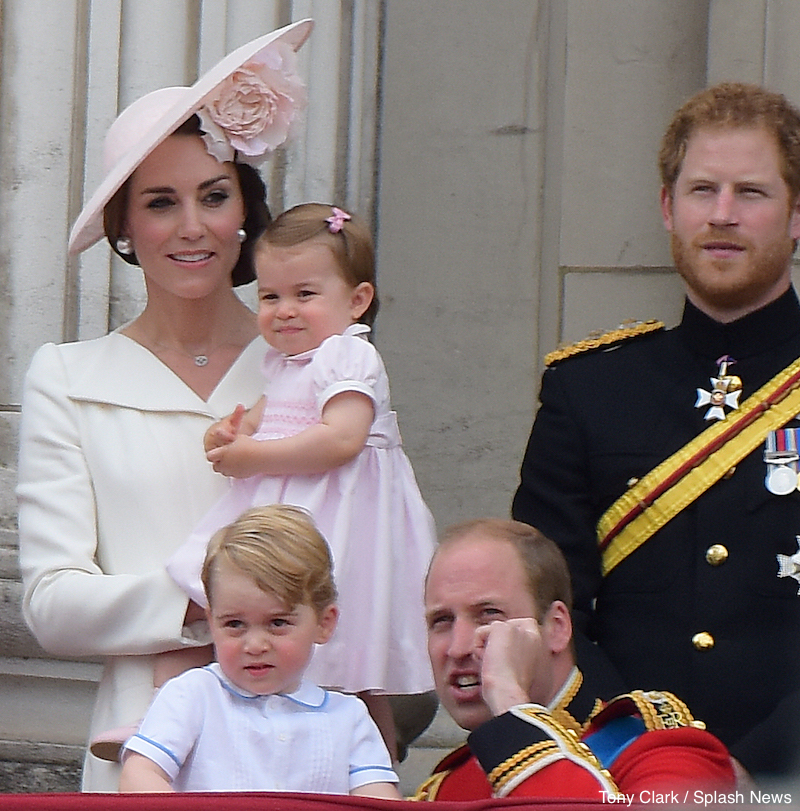 The British Royal family seen on the balcony at Buckingham Palace during Trooping The Colour in London.