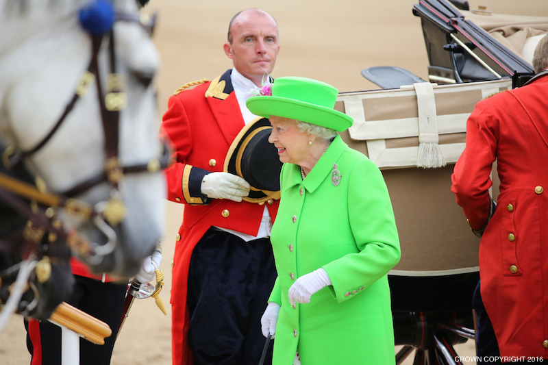 The Queen in Green at this year's Trooping the Colour parade