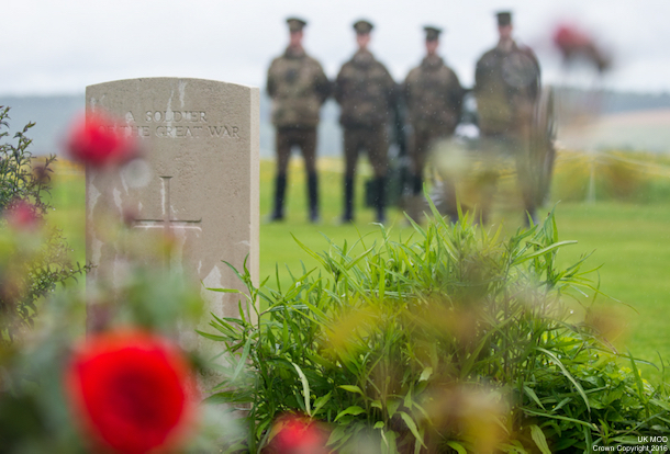 Kings Troop Royal Horse Artillery brave the rain at Thiepval Memorial. Rehearsals are under way today ahead of events commemorating the 100th anniversary of the Battle of the Somme. Hundreds of troops in both the UK and France will be taking part in vigils, parades and services tomorrow (Friday 1 July 2016) to mark the centenary of the conflict. Tri-Service personnel will be joining colleagues from other nations to pay tribute to the thousands who died in the 141-day battle. A service will be held tonight at Westminster Abbey in London, followed by a vigil made up of almost 100 Armed Forces personnel which will continue throughout the night until 7.30am on Friday – the exact moment troops went over the top at the Somme. In France, a similar vigil is taking place overnight at the Thiepval Memorial. The vigil is made up of a British tri-Service contingent, plus troops from other participating nations including Germany, France and other Commonwealth countries. Photographer: Sergeant Rupert Frere RLC