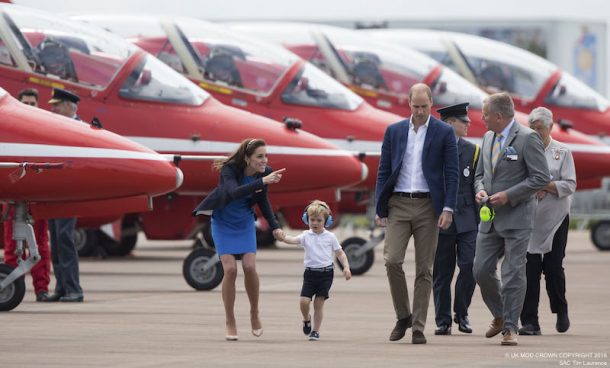 The Royal International Air Tattoo 2016 (RIAT 2016) takes place at RAF Fairford from 8th to 10th July . Notable events around RIAT 2016 include the first UK flying displays by the F-35, the P-8A Poseidon Maritime Seedcorn Project. Personel and events to mark the 75th anniversary of the RAF Air Cadets. The Airshow’s theme is ‘The Next Generation: Inspiring Innovation’ which accords with the RAF’s major themes of 2016-17. The Duke And Dutchess Of Cambridge William with Prince George visits the Royal International Air Tattoo. The Duke And Dutchess Of Cambridge with Prince George and Air Marshal Sir Kevin Leeson looking at the Red Arrows.