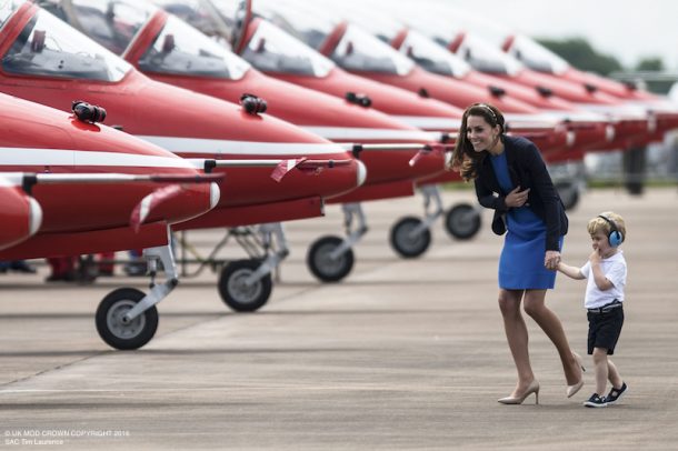 F-35 arrives in the UK for the first time and displays at RIAT 2016. Prince william & Kate middleton arrive on a surprise visit to RIAT with Prince George who sits on board one of the red arrows and rides in the cockpit of a helicopter.