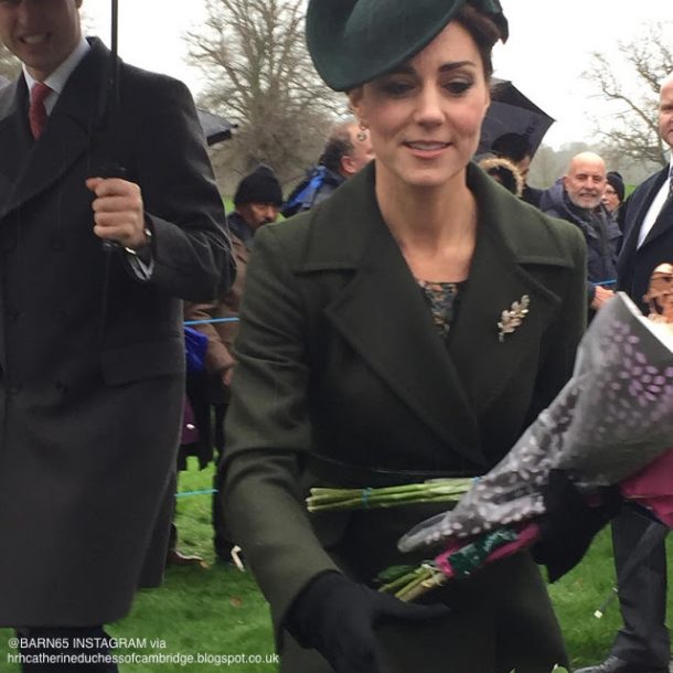 Kate Middleton wearing the green Great Plains Cezanne dress on Christmas day 2015