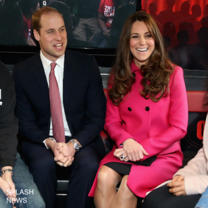 Kate Middleton wearing a bright pink coat in London