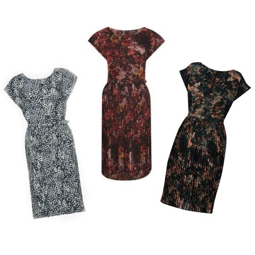 Kate Middleton's three Great Plains Cezanne dresses: ebony & blue, pine needle green and winter pink