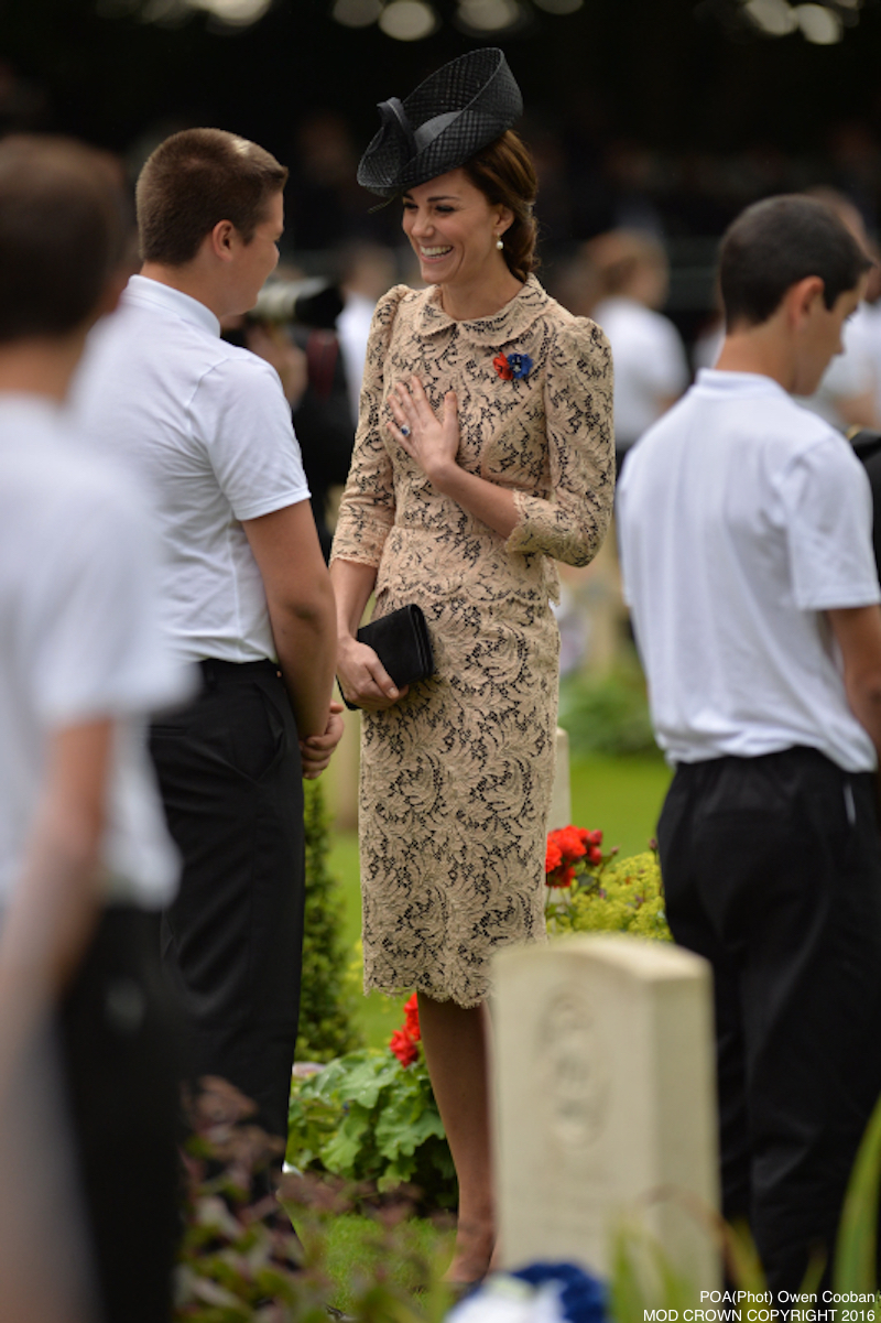 Image shows Duchess of Cambridge talking to French and UK school children at the Thiepval service. Members of the Royal Family have joined the Prime Minister and representatives of allies and former enemies, together with hundreds of Armed Forces personnel and 10,000 guests to mark the centenary of the Battle of the Somme at an international service of commemoration in France. Representatives of all the regiments that took part in the conflict 100 years ago attended the service at the Thiepval Memorial along with a Guard of Honour from the Irish Guards and guns of the King’s Troop Royal Horse Artillery.Servicemen and women took part in the service, reading moving accounts of the battle from those who went over the top on the 1 July 1916.The King’s Troop Royal Horse Artillery fired their guns to mark the end of a period of silence, and wreaths were laid at the Cross of Sacrifice.The guns are 13 Pounder Quick Fire guns, and saw service in the First World War. art in commemorative services in both Thiepval and Manchester.