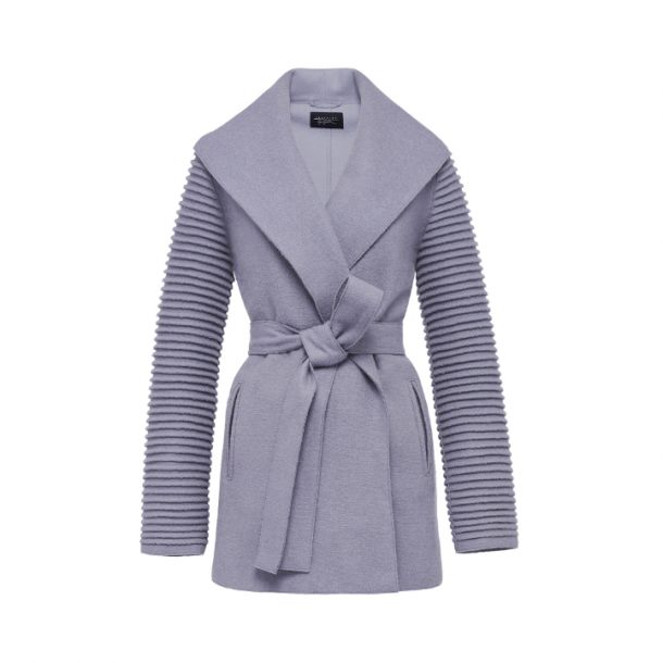 wrap coat with ribbed sleeves