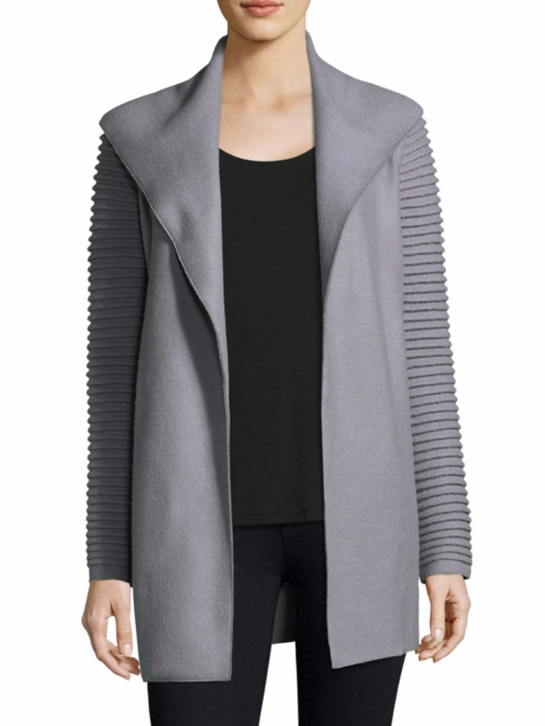 Wrap Black Coat with Ribbed Sleeves