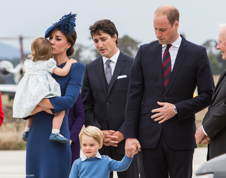 Charlotte, Kate, George and William in Canada with Prime Minister Trudeau