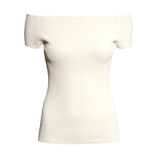 White H&M rib-knit off-the-shoulder top worn by Kate Middleton in Cornwall