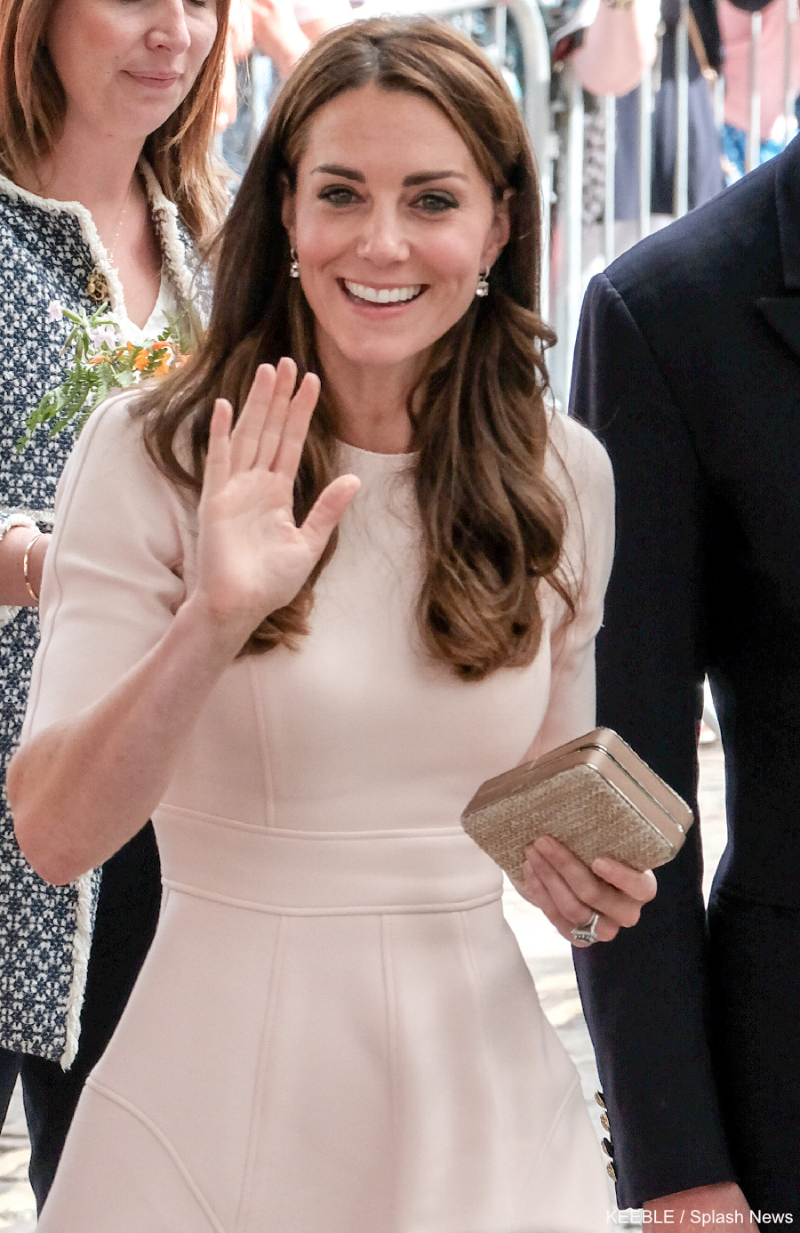 Kate Middleton wears blush pink dress by Lela Rose in Cornwall