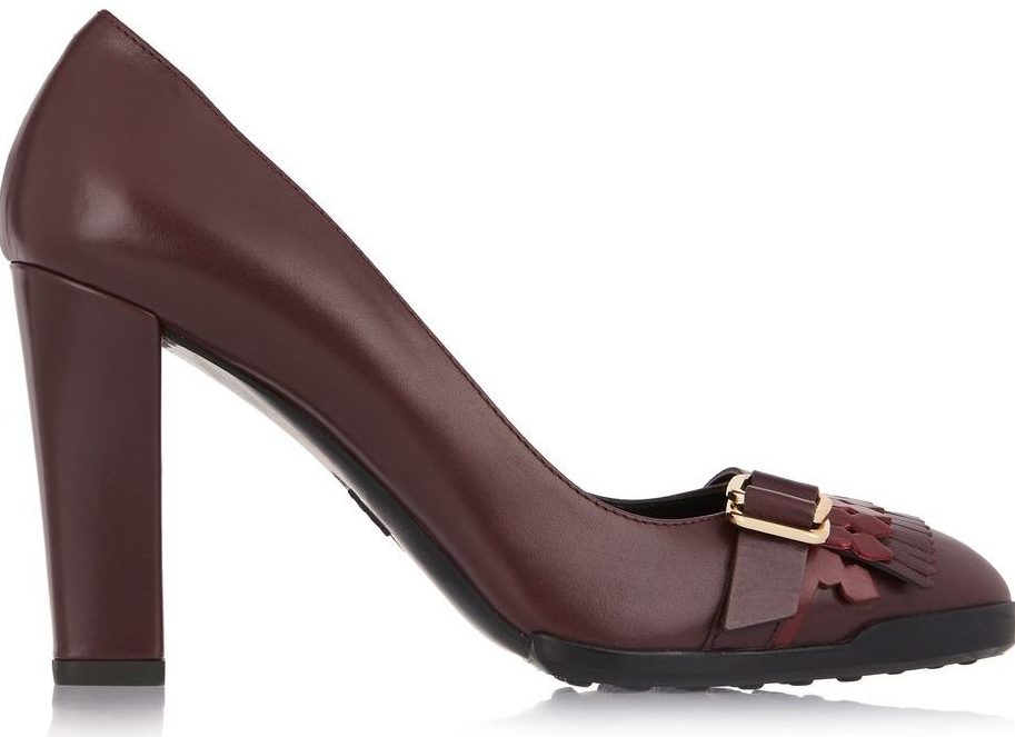 Kate Middleton's Tod's Fringed Leather Block Heel Pumps In Burgundy
