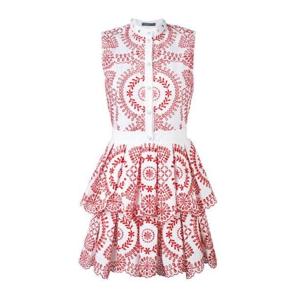 Alexander McQueen Red & White Broderie Anglaise Poplin Dress