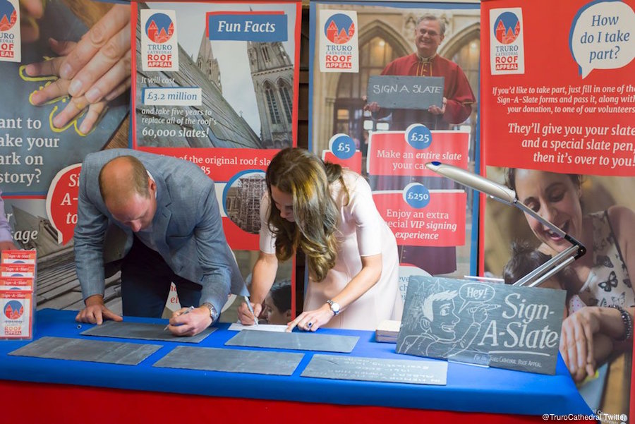 William and Kate "Sign a Slate" at Truro Cathedral