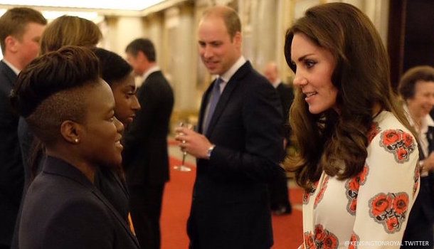 Kate Middleton meeting Nicola Adams at Buckingham Palace reception