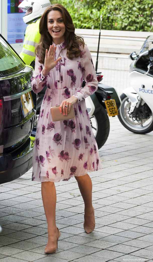 Kate Middleton in purple floral dress by Kate Spade for World Mental ...