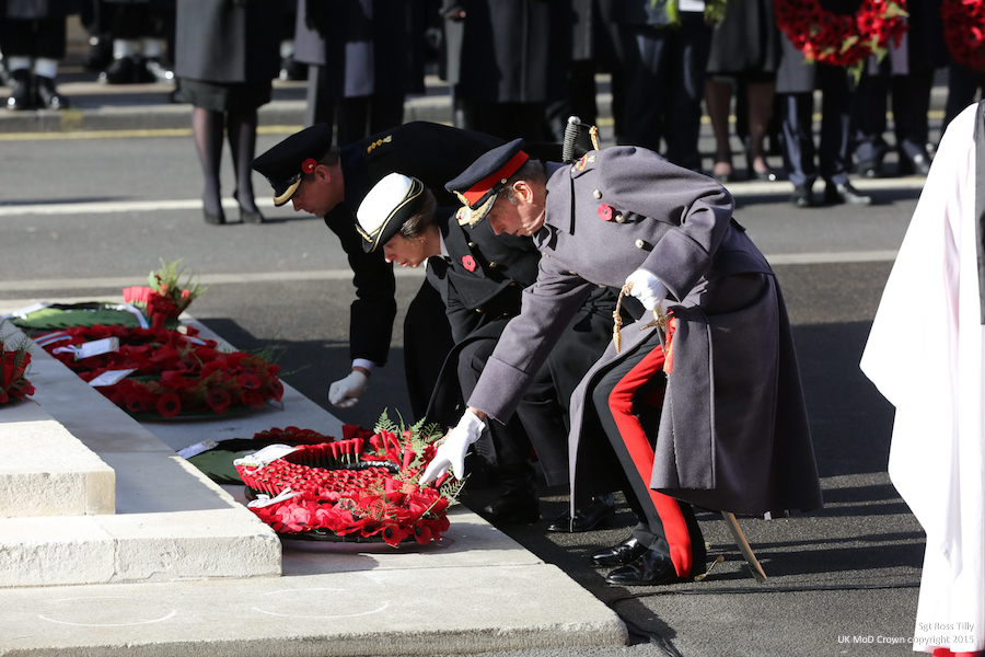 On Sunday 13th November 2016, the nation came together for the annual Service of Remembrance at the Cenotaph in Whitehall. HM The Queen laid a wreath at the monument, followed by other senior members of the Royal Family, thenThe Rt Hon Theresa May MP, Prime Minister, laid a wreath on behalf of the Government followed by other political representatives, commonwealth representatives and Defence Chiefs. Serving detachments from the Armed Forces marched to the Cenotaph in Whitehall where they formed a hollow square for the nation’s most solemn annual event. After the ceremony, a march past the Cenotaph took place involving veterans and members of civilian associations. This year HRH The Prince of Wales took the Salute at Horse Guards Parade. Accompanying him was his Equerry, Captain Matthew Wright. Also in attendance, the Secretary of State for Defence, the Rt Hon Sir Michael Fallon MP and Air Marshal David Walker CB CBE AFC MA RAF (Retired), the National President of the Royal British Legion.