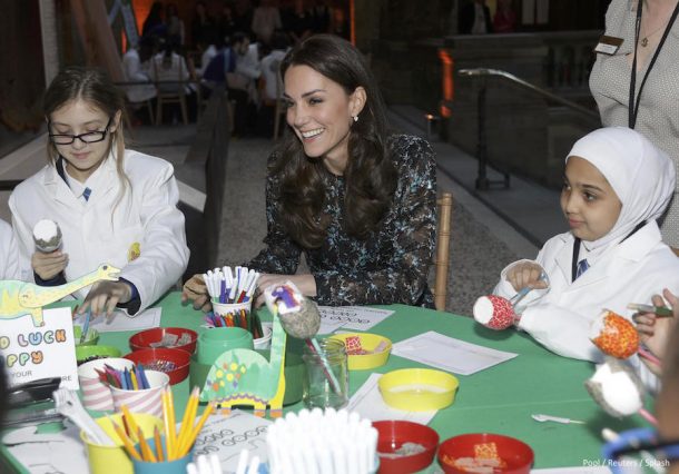 Kate Middleton doing arts and crafts with schoolchildren