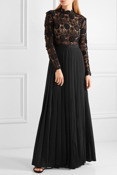 self portrait pleated crochet maxi dress