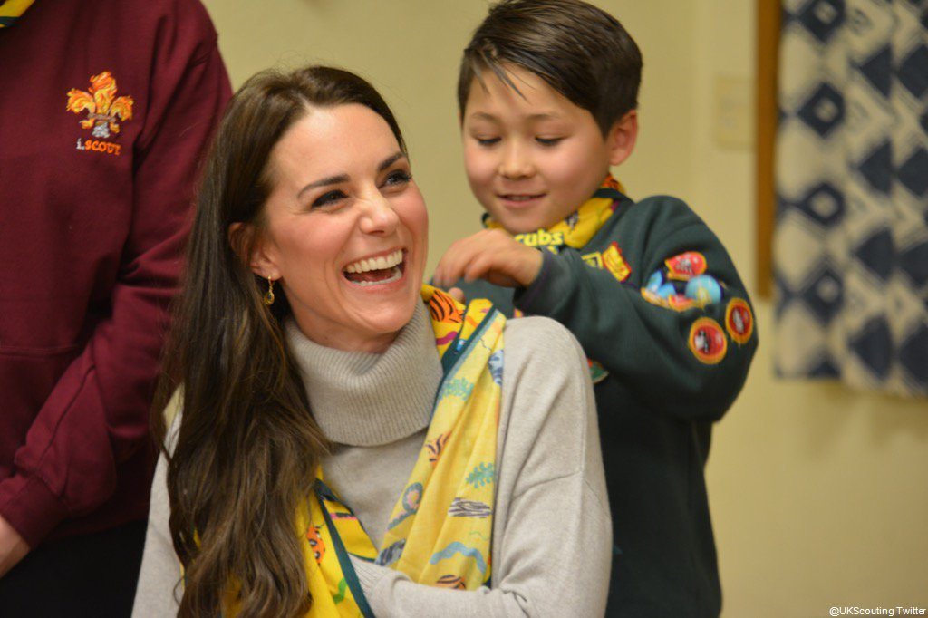 Kate Middleton wearing the Iris & Ink Grace Turtleneck Sweater in Grey