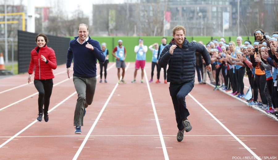 William, Kate and Harry racing at the Marathon training session