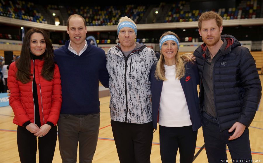 William, Kate and Harry meet Paula Radcliffe