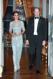 Catherine, Duchess of Cambridge and Prince William, Duke Of Cambridge arrive for a dinner hosted by Her Majesty's Ambassador to France, Edward Llewellyn, at the British Embassy in Paris, as part of their official visit to the French capital in Paris, France.