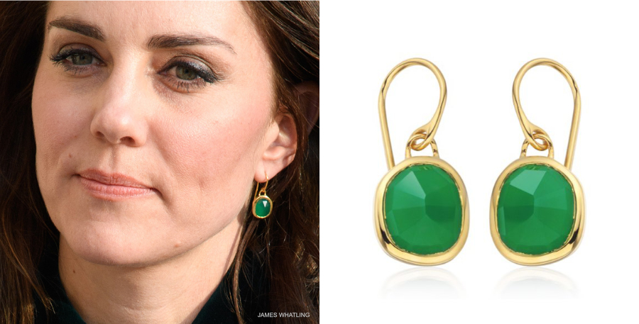 Kate Middleton wearing the Monica Vinader Siren earrings in green and gold