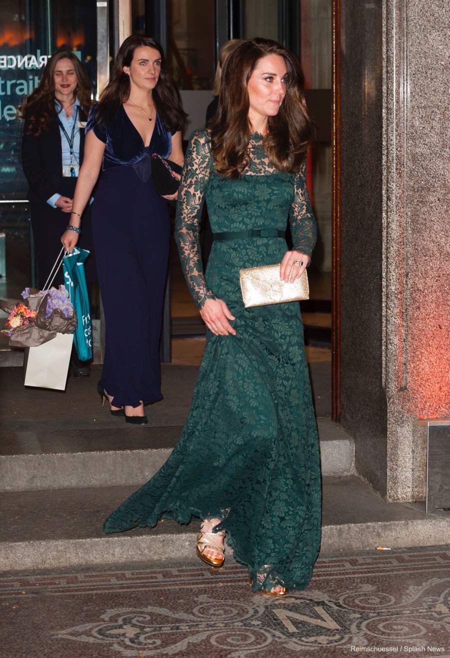 Kate in a green lace gown by Temperley London for the 2017 National Portrait Gala