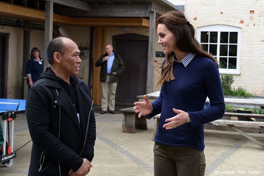 Kate Middleton chats to Vauxhall Primary School head teacher