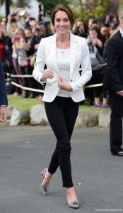 Kate Middleton wearing the white waffle blazer by Zara while on tour in Canada