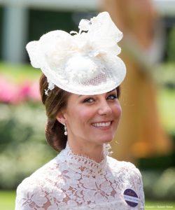Kate Middleton in white lace dress and hat at ASCOT