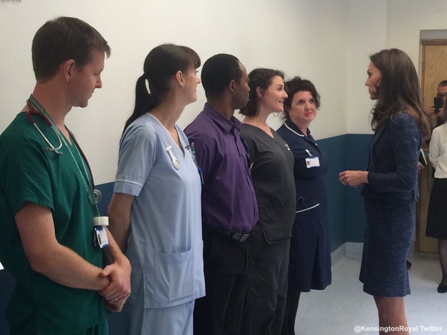 Kate Middleton meeting with staff from Kings College Hospital in London