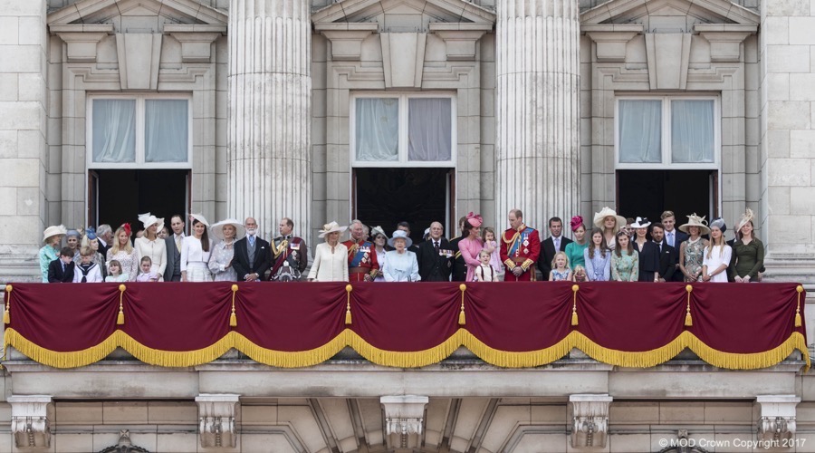 Members of the Royal Family on the Balcony of Buckingham Palace during the flyover at Trooping the Colour