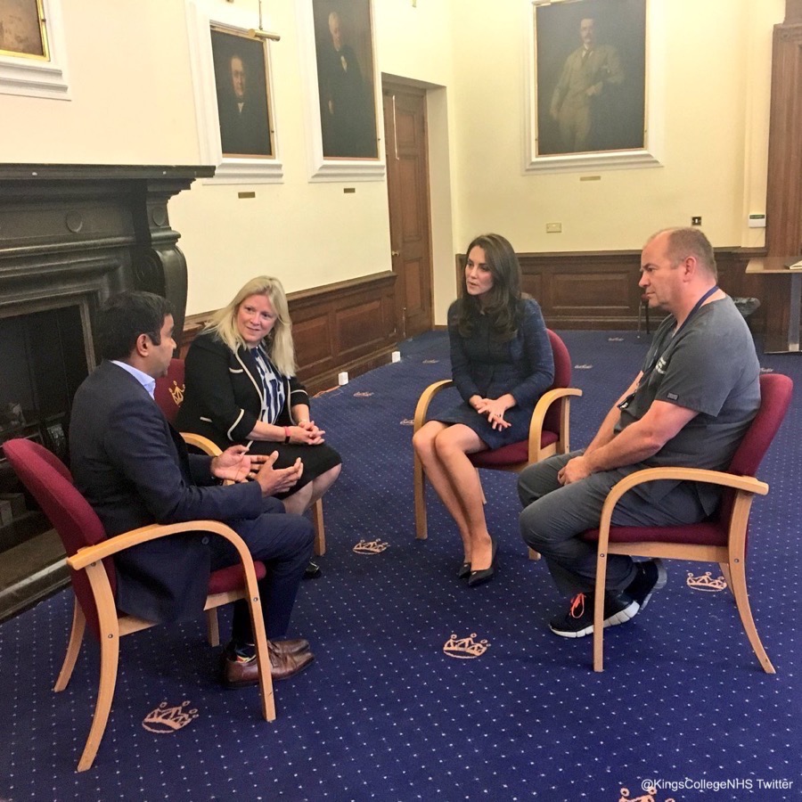 Kate Middleton meeting with staff from Kings College Hospital in London