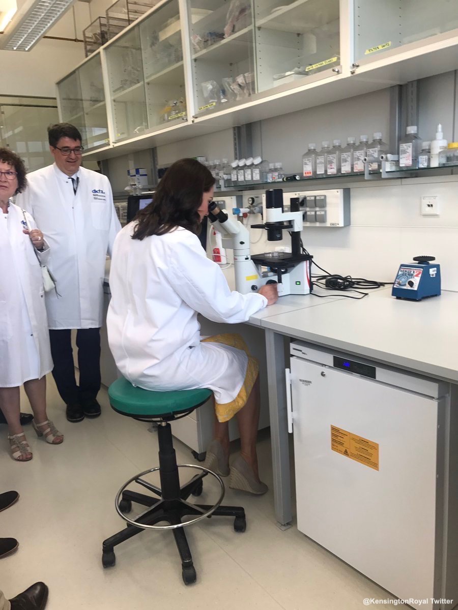 Kate Middleton testing the microscope at the Cancer Research Lab in Germany