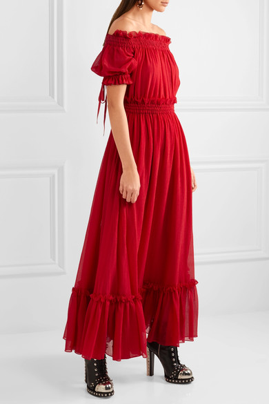 red off the shoulder maxi