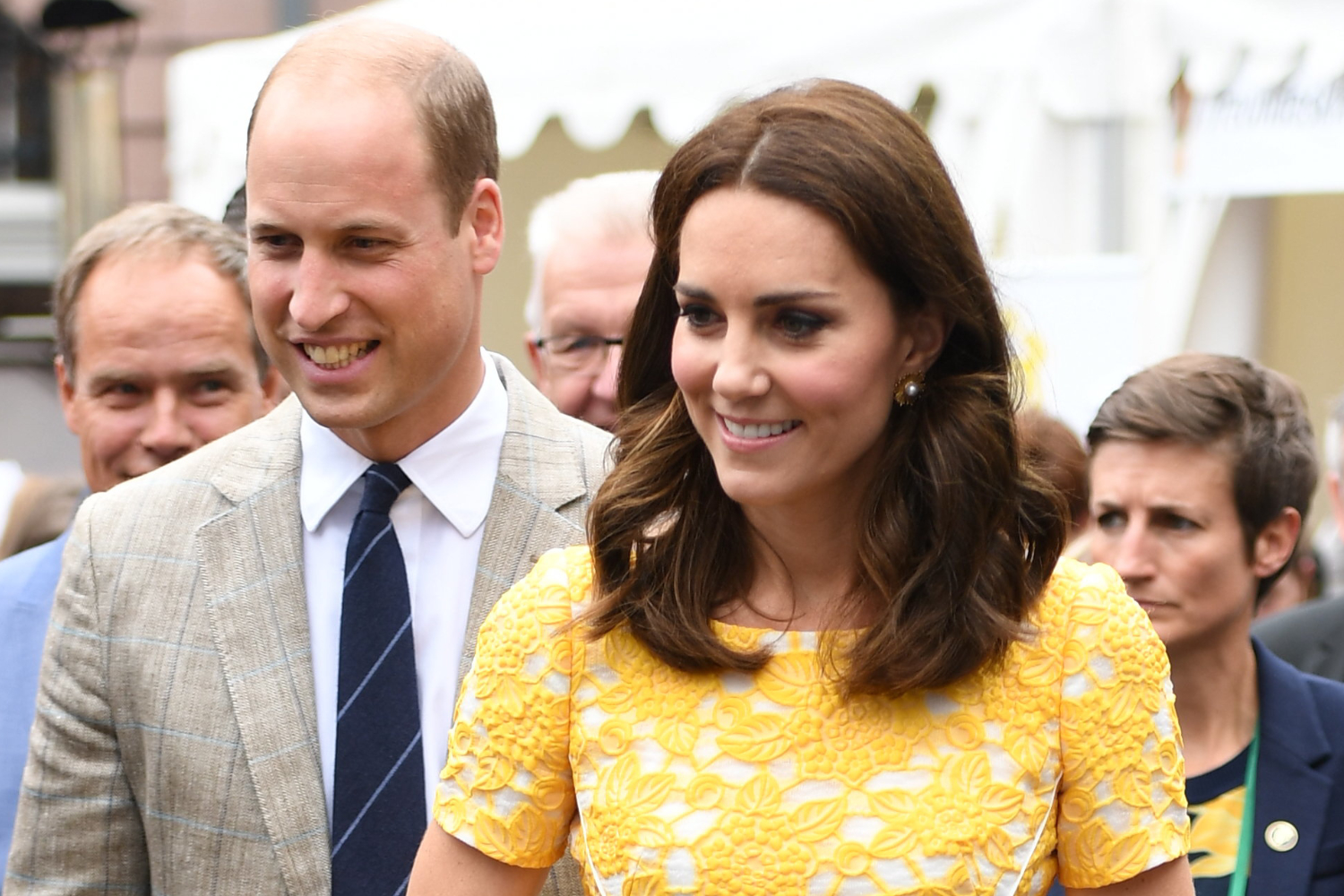 Kate Middleton in Heidelberg Germany, wearing her Oscar de la Renta Pearl Sun Star earrings