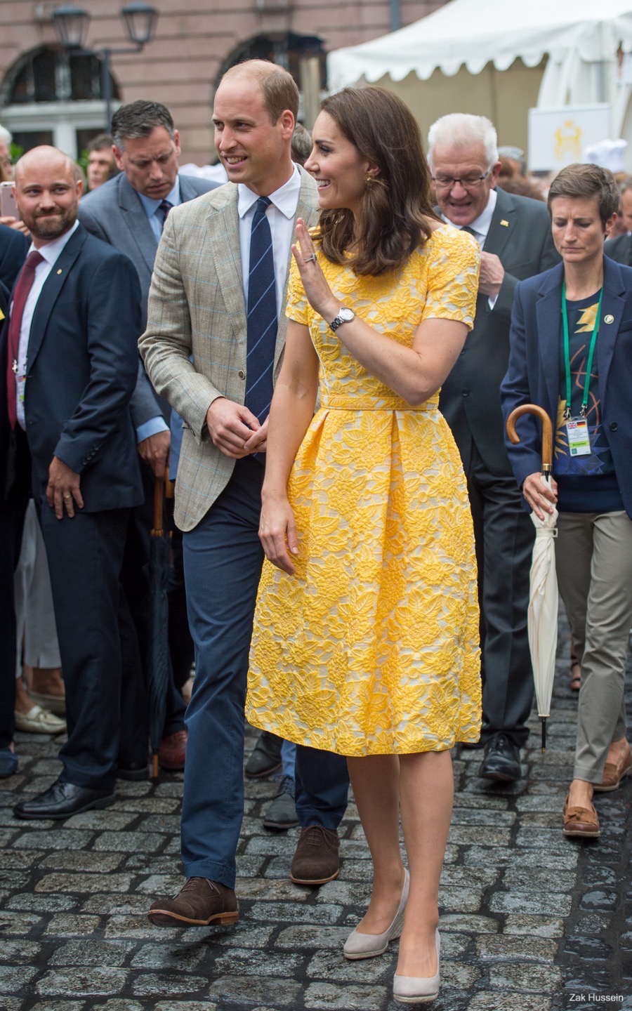 Kate Middleton in Yellow Lace Dress for Traditional Market Visit in  Heidelberg