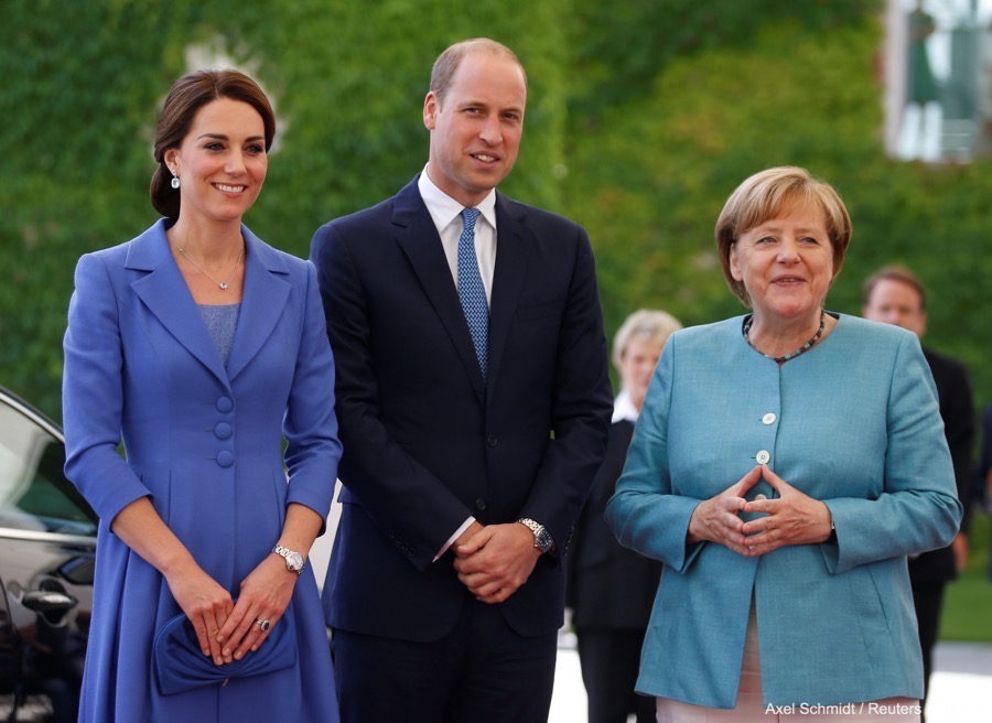 German Chancellor Angela Merkel receives Prince William, the Duke of Cambridge and his wife Catherine, The Duchess of Cambridge, at the Chancellery in Berlin, Germany July 19, 2017.