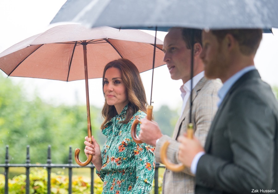 William, Kate and Harry visit the White Garden at Kensington Palace. The White Garden is a memorial garden for Princess Diana.