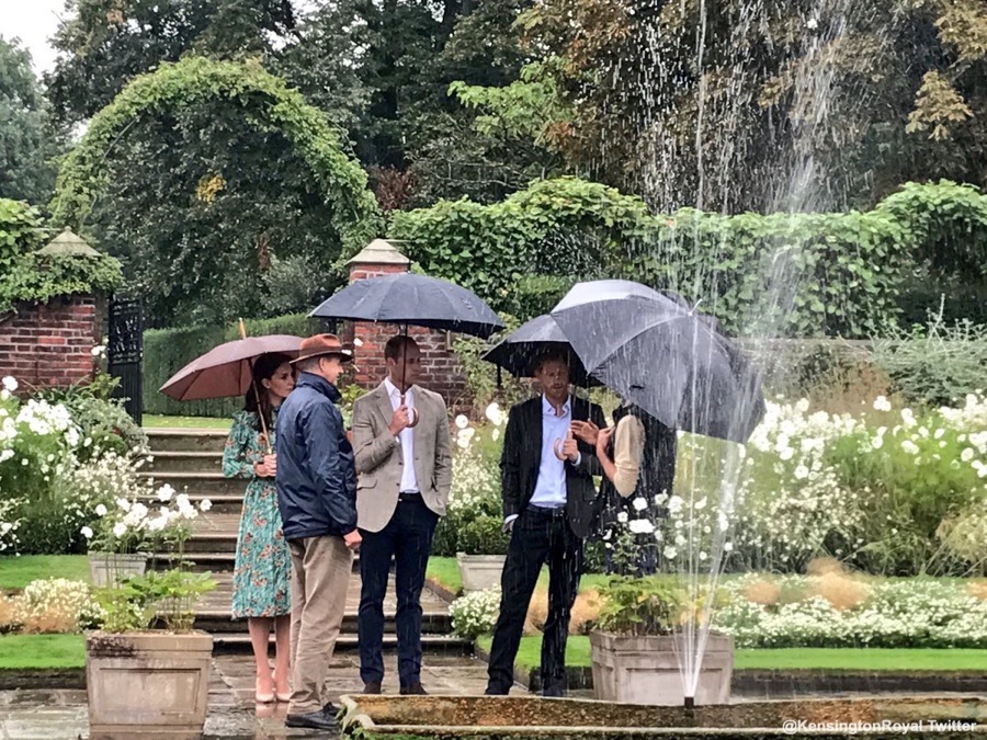 William, Kate and Harry visiting the White Garden at Kensington Palace