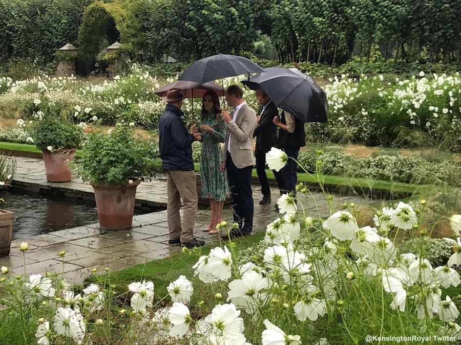 William, Kate and Harry visiting the White Garden at Kensington Palace