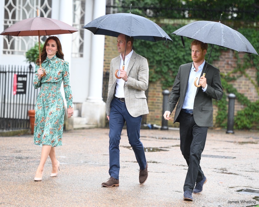 William, Kate and Harry visit the White Garden at Kensington Palace. The White Garden is a memorial garden for Princess Diana.