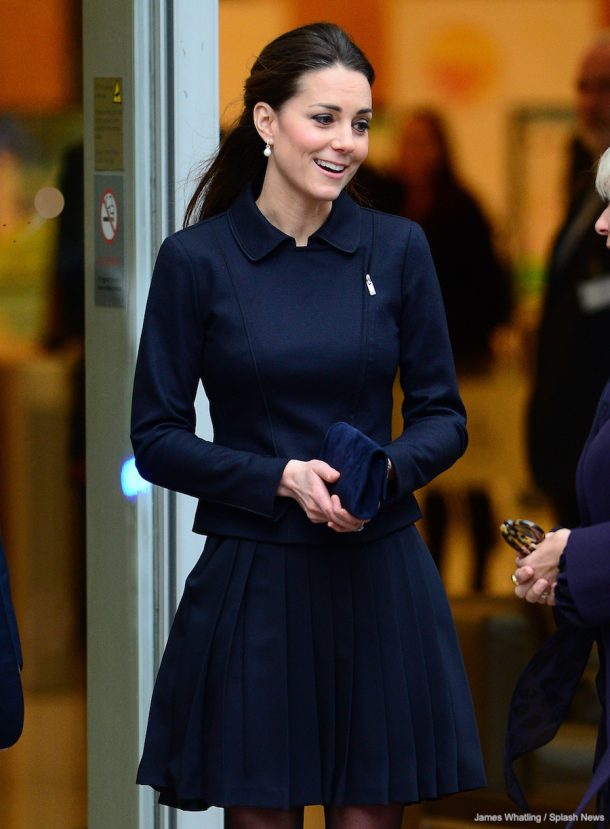 Kate Middleton wearing a Max Mara jacket during a visit to the Place2Be Forum