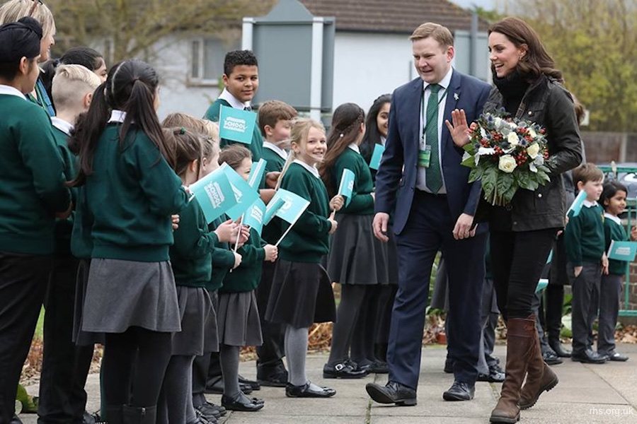 Her Royal Highness, The Duchess of Cambridge, visits a London school to mark the anniversary of the RHS Campaign for School Gardening