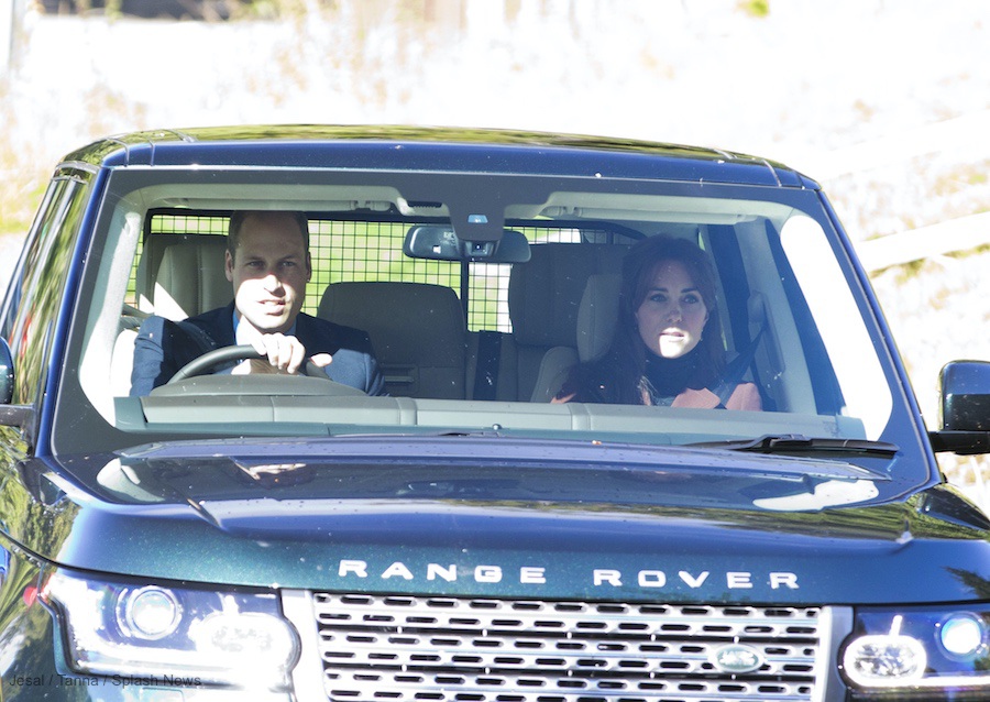 William and Kate driving a Range Rover