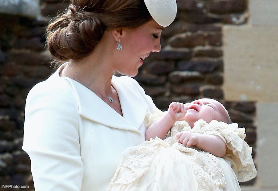 Kate Middleton wearing the Empress earrings during Princess Charlotte's christening