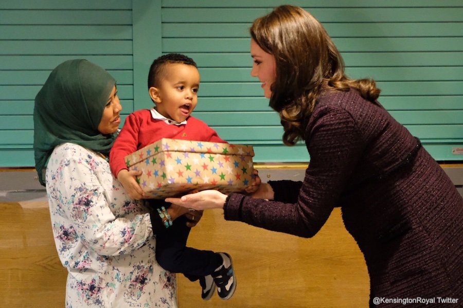 Kate Middleton giving gifts at the Rugby Portobello Trust